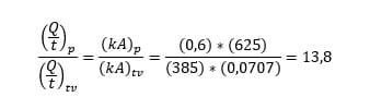 the thermal conductivity through the board material is 13.8 times higher than the thermal conductivity of the thermal via in this specific design